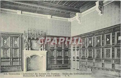 Cartes postales 24 grenoble interieur du palais de justice salle du tribunal civil boiseries de paul jude (1520)
