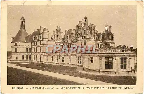 Cartes postales renaissance chambord (loir et cher) vue generale de la facade principale du chateau