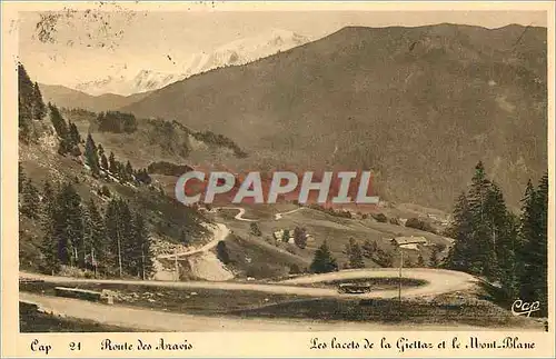 Cartes postales Cap 21 route des aravis les lacets de la giettaz et le mont blanc