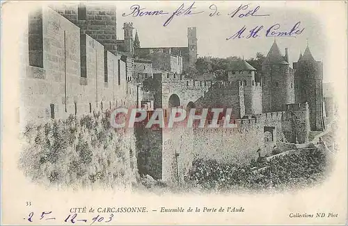 Cartes postales Cite de carcassonne ensemble de la porte de l aude (carte 1900)