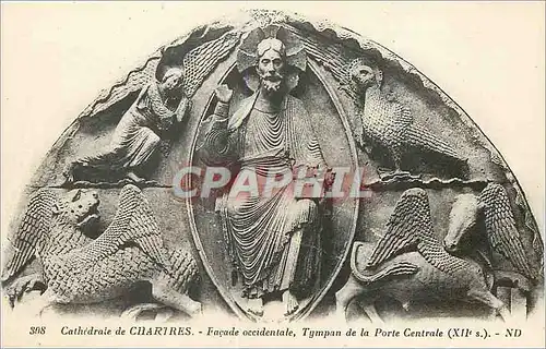 Cartes postales 308 cathedrale de chartres facade occidentale tympan de la porte centrale(xii s)