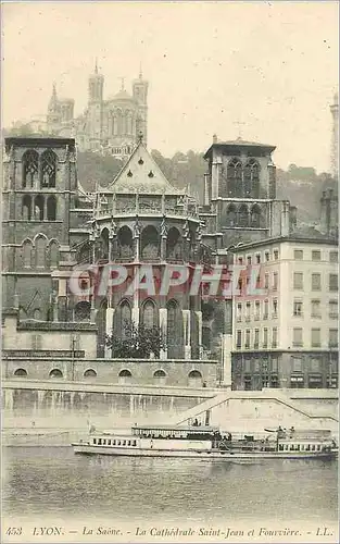 Cartes postales 453 lyon la saine la cathedrale saint jean et fourviere Bateau