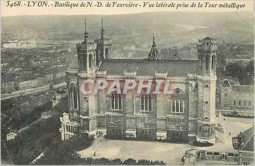 Cartes postales 5468 lyon basilique de n d de fourviere vue laterale prise de la tour metallique