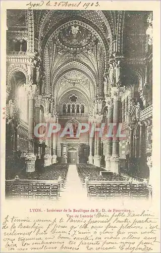 Cartes postales Lyon interieur de la basilique de n d de fourviere vue de l entree (carte 1900)