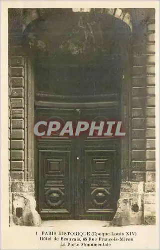 Cartes postales Paris historique(epoque louis xiv) hotel de beauvais 68 rue francois miron la porte monumentale