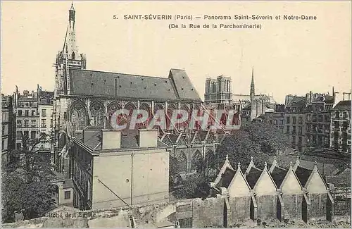 Cartes postales Saint Severin (Paris) Panorama Saint Severin et Notre Dame (de la Rue de la Parcheminerie)