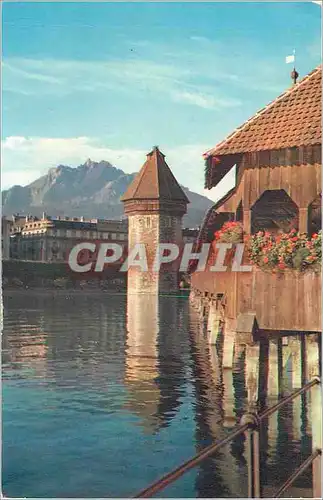 Ansichtskarte AK Lucerne Chapel Bridge With Water-Tower and Mt Piratus