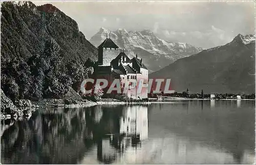 Moderne Karte Lac Leman Chateau De Chillon et les Dents du Midi