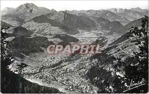 Moderne Karte Morzine (Hte savoie) Alt 1000m Vue Panoramique de la Vallee Prise de Ressachaux avec le Roc d'En