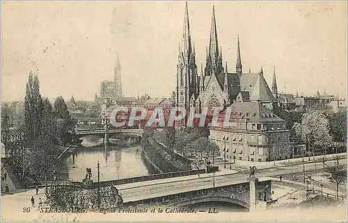 Ansichtskarte AK Strasbourg Eglise Protestante et la Cathedrale