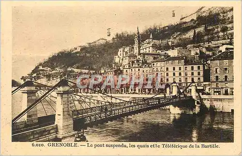 Ansichtskarte AK Grenoble Le Pont Suspendu les Quais et le Teleferique de la Bastille Cachet Restaurant du telefe