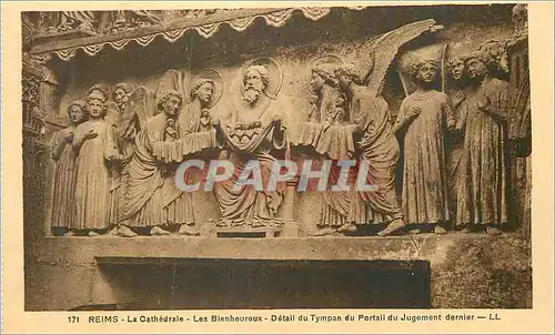 Cartes postales Reims la Cathedrale les Bienheureux Detail du Tympan du Portail du Jugement Dernier