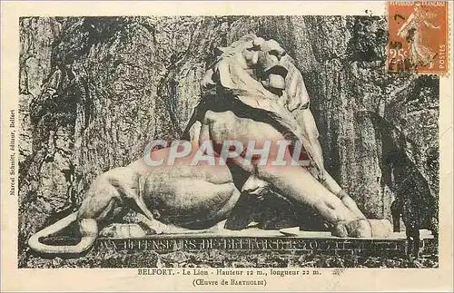 Cartes postales Belfort Le Lion Hauteur 12 m Longueur 22 m (Oeuvre de Baetholdi)