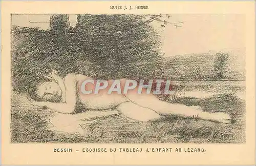 Ansichtskarte AK Musee J J Henner Dessin Esquisse du Tableau l'Enfant au Lezard