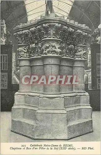 Cartes postales Cathedrale Notre Dame de Reims CHapiteau et Base d'un Pilier de la Nef(XIIIe S)