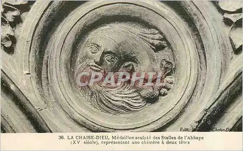 Ansichtskarte AK La Chaise Dieu Medaillon Sculpte des Stalles de l'Abbaye (XVe Siecle)