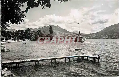 Moderne Karte Lac d'Annecy Veyrier Vue sur le Col de Leschaux Bateau