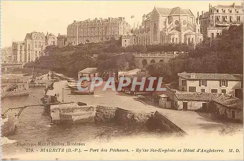Cartes postales Biarritz (B P) Port des Pecheurs Eglise Ste Eugenie et Hotel d'Angleterre