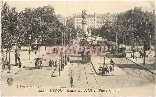 Cartes postales Lyon Cours du Midi et Place Carnot Tramway