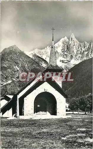 Moderne Karte Chamonix Mont Blanc Chapelle des Praz Aiguilles du Dru et Verte