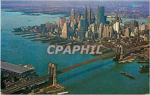 Moderne Karte New York City Skyline Aerial Panoramic View Showing the Brooklyn Bridge and the Downtown