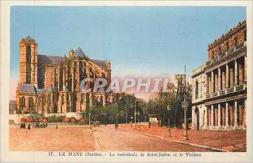 Ansichtskarte AK Mans (Sarthe) La Cathedrale de Saint Julien et le Theatre