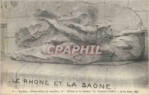 Ansichtskarte AK Lyon Haut Relief en Marbre le Rhone et la Saone de Vermare(1907)