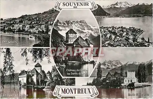 Moderne Karte Souvenir de Montreux Chateau de Chillon Les Dents du Midi