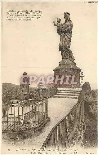 Cartes postales le Puy Statues de Notre Dame de France et de Monseigneur Morlbon