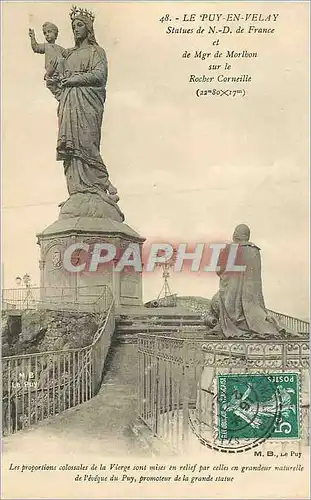Cartes postales le Puy en Velay Statues de N D de France et de Mgr de Morlbon sur le Rocher Corneille