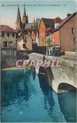 Cartes postales 294 chartres contre jour sur l eure et la cathedrale