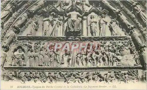 Cartes postales 19 bourges tympan du porche central de la cathedrale le jugement dernier