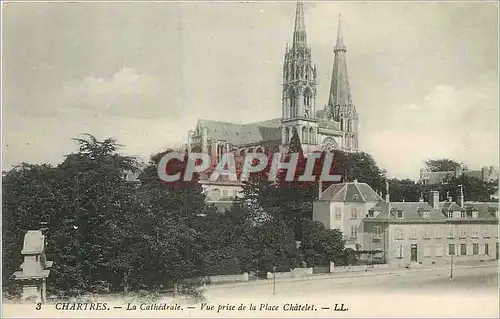 Cartes postales 3 chartres la cathedrale vue prise de la place chateau