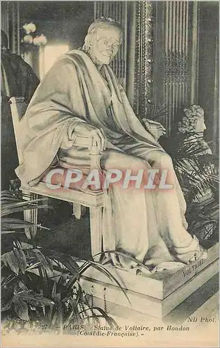 Cartes postales 274 paris statue de vollaire par houdon (comedie francaise)