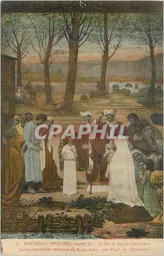 Cartes postales 2 pantheon peinture murales la vie de sainte genevieve