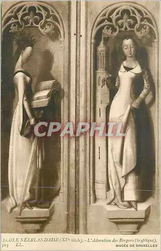 Cartes postales Ecole neerlandaise(xi siecle) l adoration des bergers(truptique) musee de bruxelles