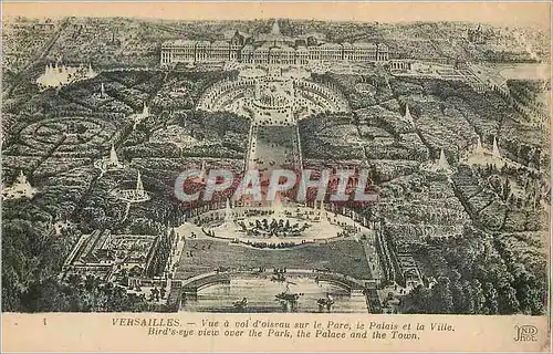 Cartes postales Versailles  vue a vol d oiseau sur parc le palais et la ville
