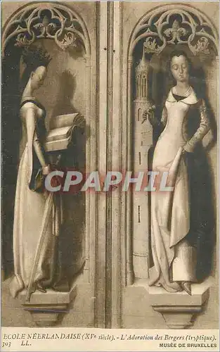 Cartes postales Ecole neerlandaise(xv siecle) l adoration des bergers(tryptique) musee de bruxelles