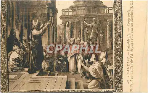 Cartes postales 42 beauvais cathedrale tapisserie st paul au milieu de la areopage(gaston de raphael)