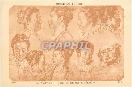 Cartes postales Musee du louvre a watteau tetes de femmes et d homme
