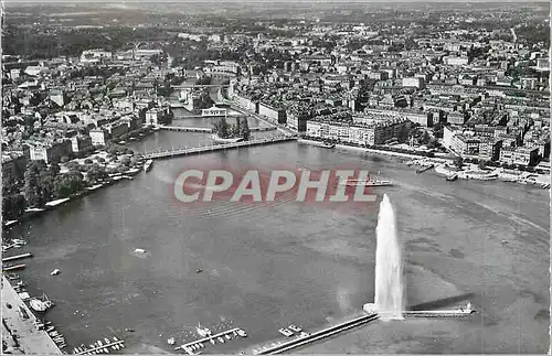 Moderne Karte Geneve Vue Aerienne du Jet d'Eau La Rade et la Ville