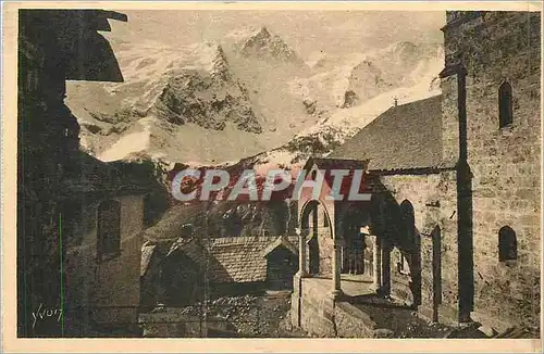 Ansichtskarte AK Douce de France Les Alpes La Meije (3987 m) vue des Terrasses ap Premiere Plan La Vieille Eglise