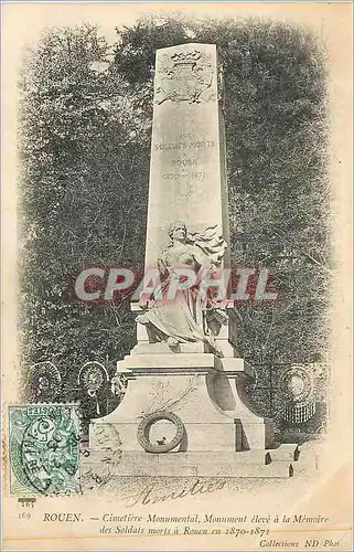 Cartes postales Rouen Cimetiere Monumental Monument Eleve a la Memoire des Soldats Morts a Rouen en 1870 1871