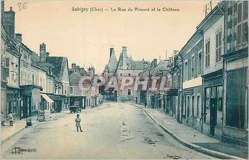 Cartes postales Aubigny (Cher) La Rue du Prieure et le Chateau