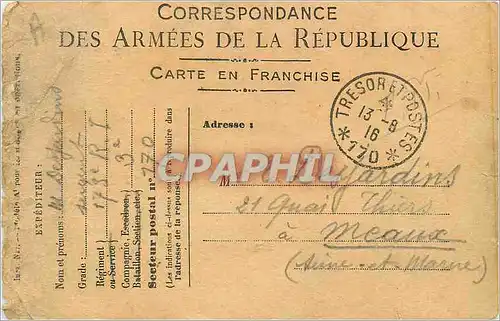 Carte en Franchise pour Desjardins  1916