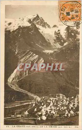 Cartes postales la Grave (alt 1525m) et la Meige ( alt 3087m)