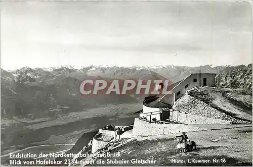 Moderne Karte Endstation der Nordketterbahn Lansbruck Blick vom Hafelekar 2334m auf die Stubaier Gletscher