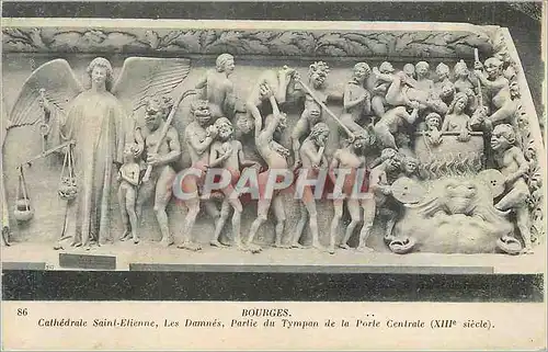 Ansichtskarte AK Bourges Cathedrale Saint Etienne Les Damnies Partie du Tympan de la Porte Centrale (XIIIe Siecle