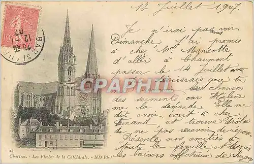 Cartes postales Chartres Les Fleches de la Cathedrale (carte 1900)