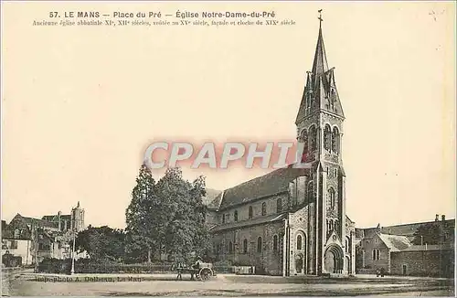 Cartes postales Le Mans Place du Pre Eglise Notre Dame du Pre